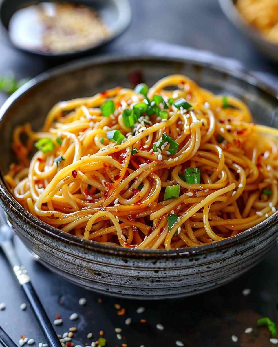 Crispy Sesame Garlic Chili Oil Noodles