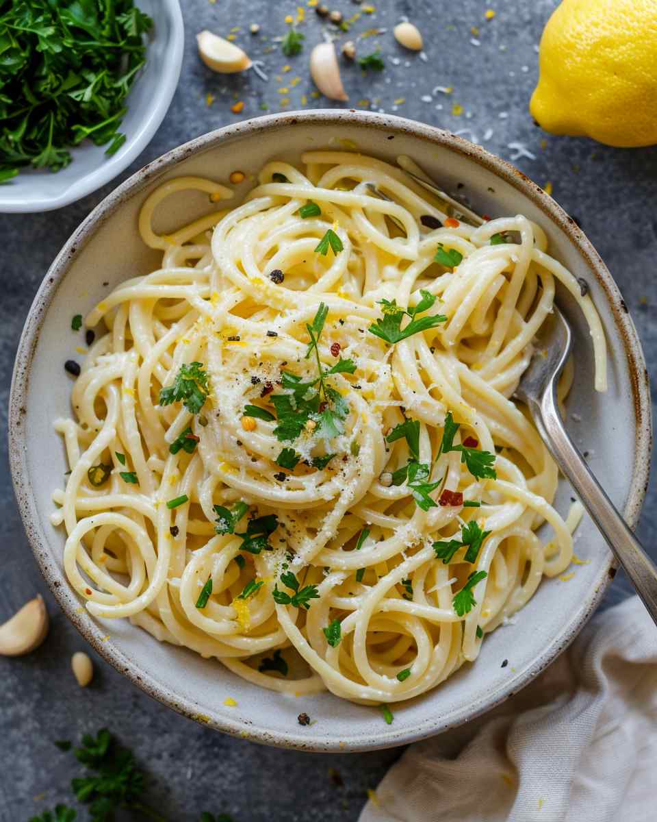 Creamy White Bean Lemon Garlic Pasta