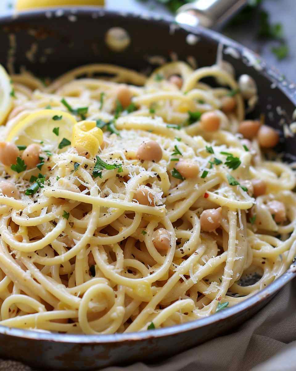 Creamy White Bean Lemon Garlic Pasta