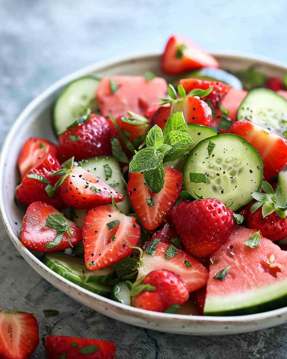 Cucumber Strawberry Salad Recipe with Watermelon
