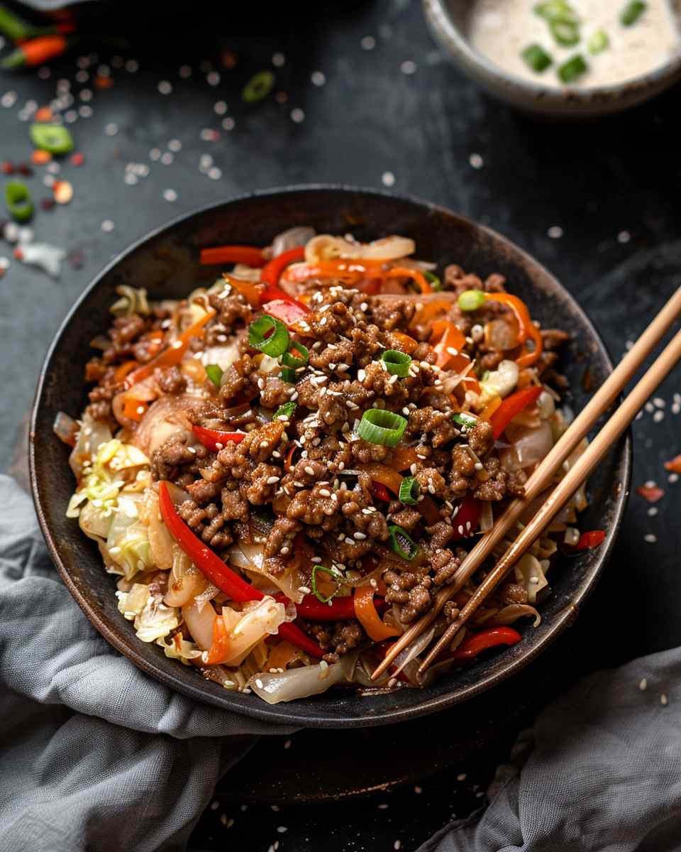 Low Carb Mongolian Ground Beef Cabbage