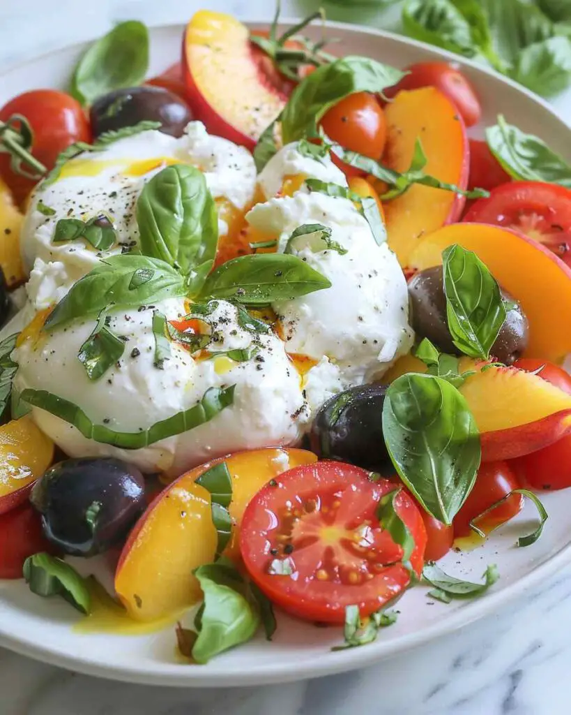 Tomato, Peach, and Burrata Salad