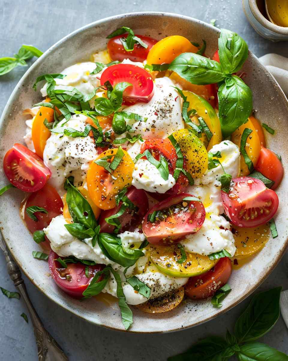 Tomato, Peach, and Burrata Salad 6 Tomato, Peach, and Burrata Salad