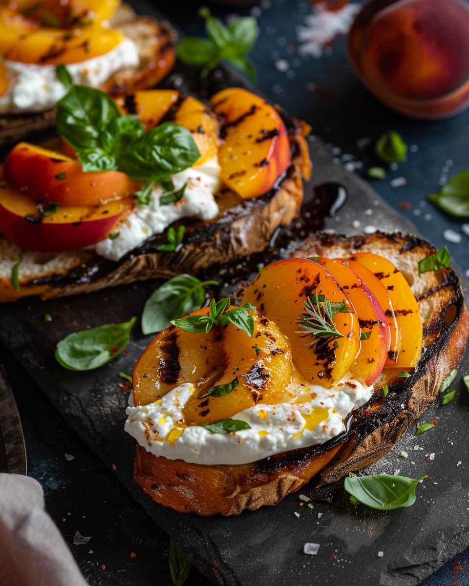 Burrata and Grilled Peach Crostini 5 Burrata and Grilled Peach Crostini
