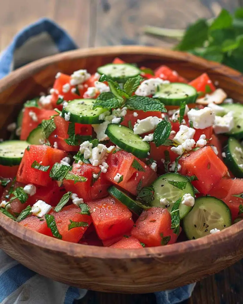 Watermelon Salad with Feta, Cucumber, and Mint