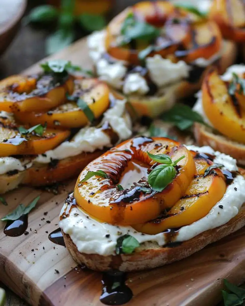 Burrata and Grilled Peach Crostini