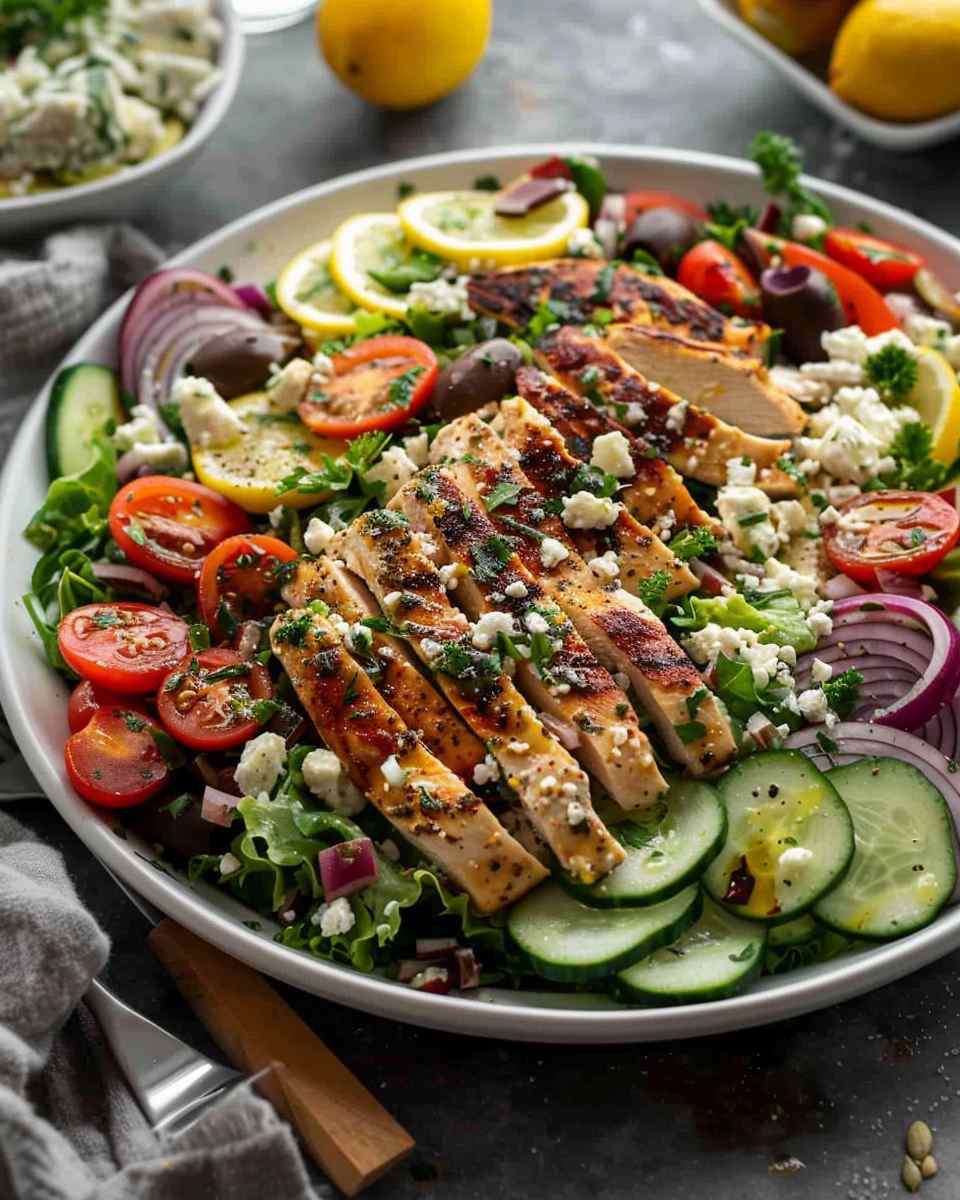 Greek Chicken Chopped Salad with Lemon Tahini Vinaigrette
