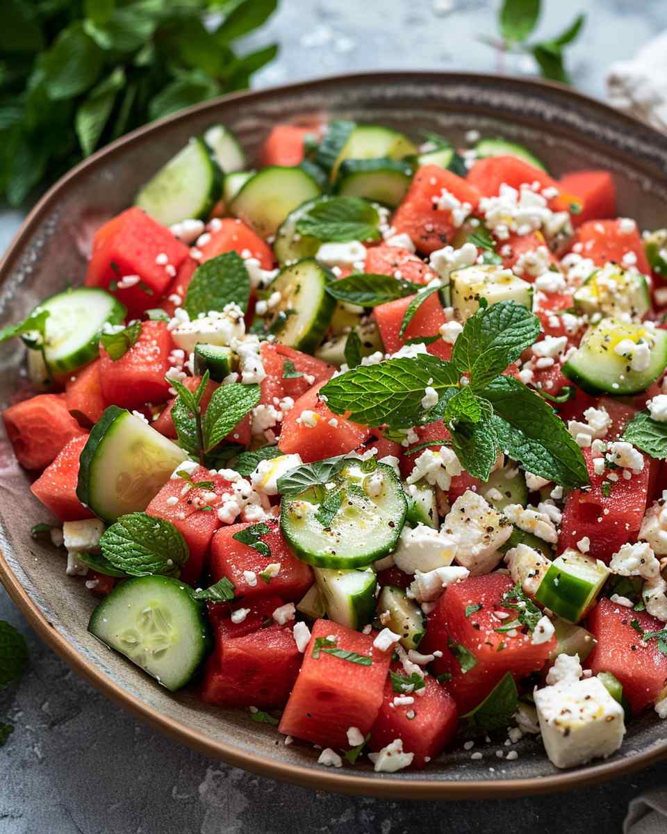 Watermelon Salad with Feta, Cucumber, and Mint 6 Watermelon Salad with Feta, Cucumber, and Mint