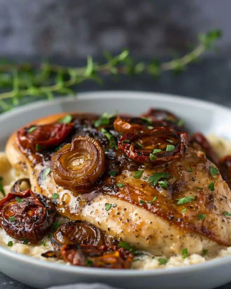 Creamy Balsamic Chicken with Roasted Onions and Sun-Dried Tomatoes