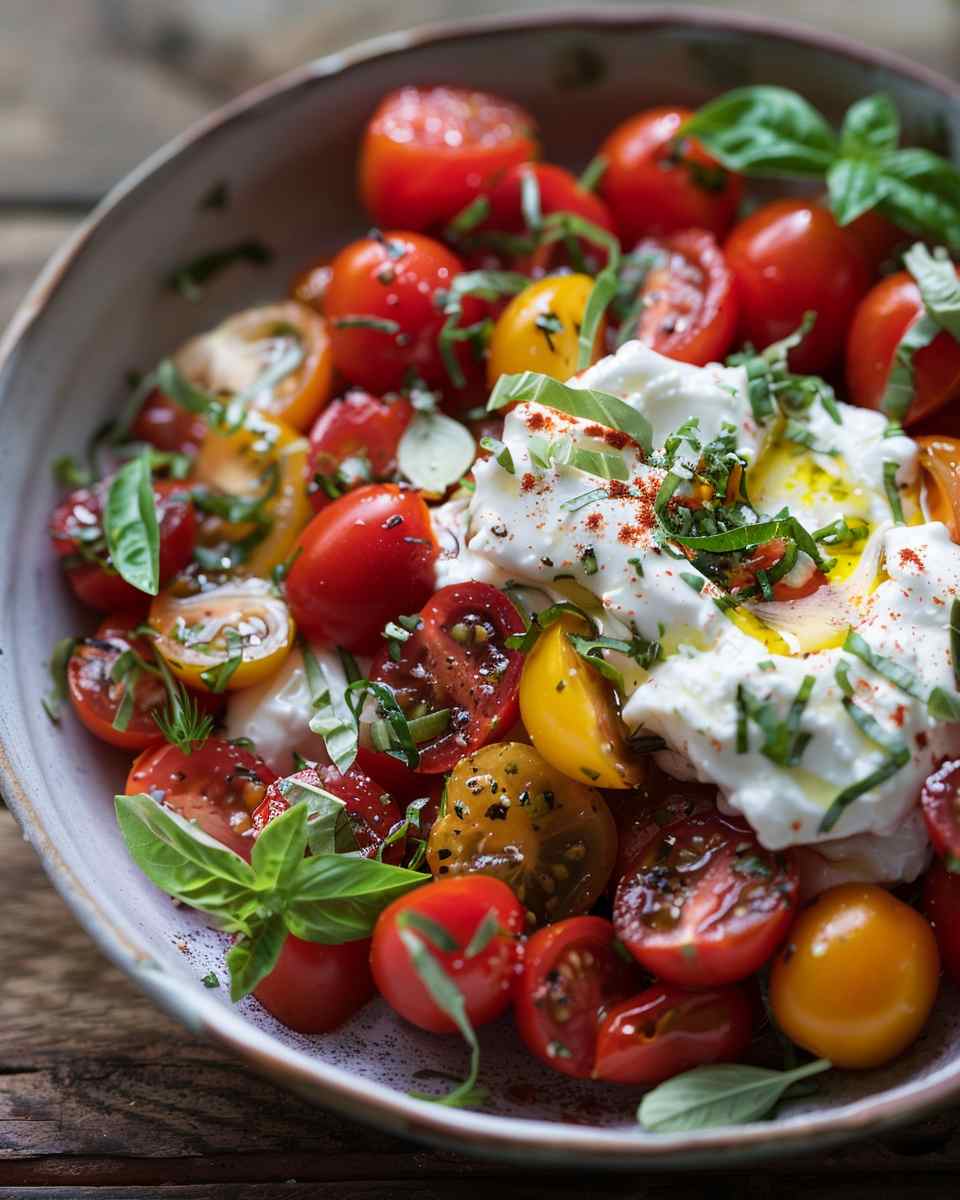 Marinated Cherry Tomatoes with Burrata 5 Marinated Cherry Tomatoes with Burrata
