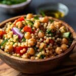 Summer Pearl Couscous Salad with Crispy Chickpeas