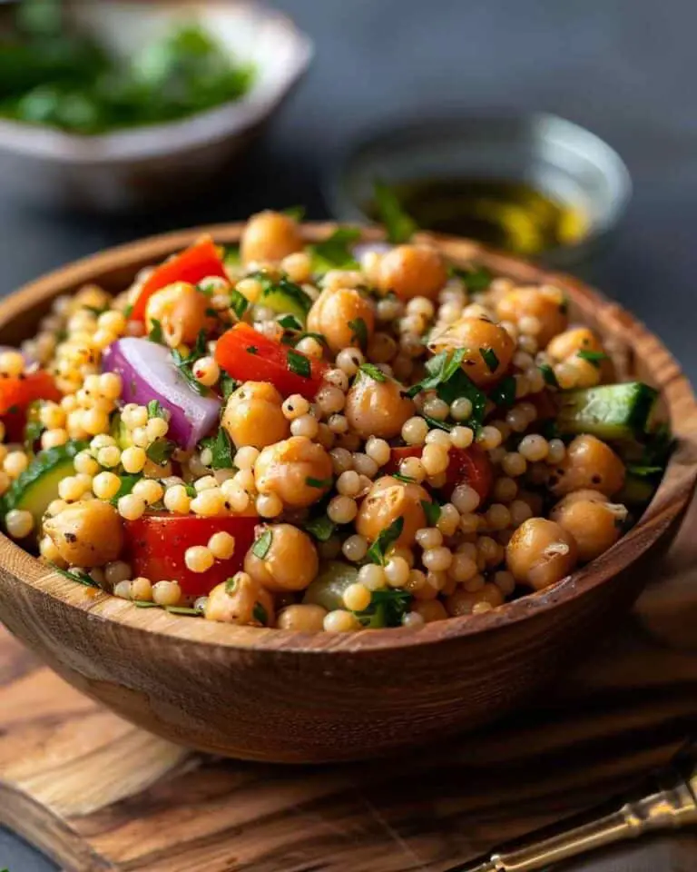 Summer Pearl Couscous Salad with Crispy Chickpeas