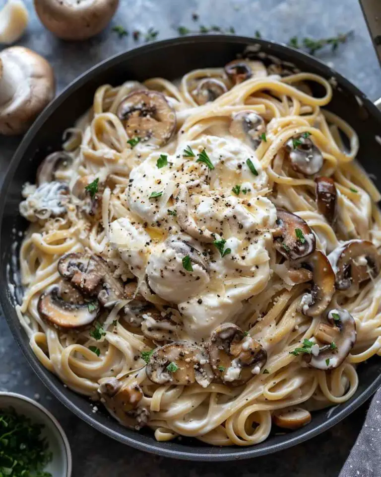 Creamy Chicken Mushroom Pasta with Burrata