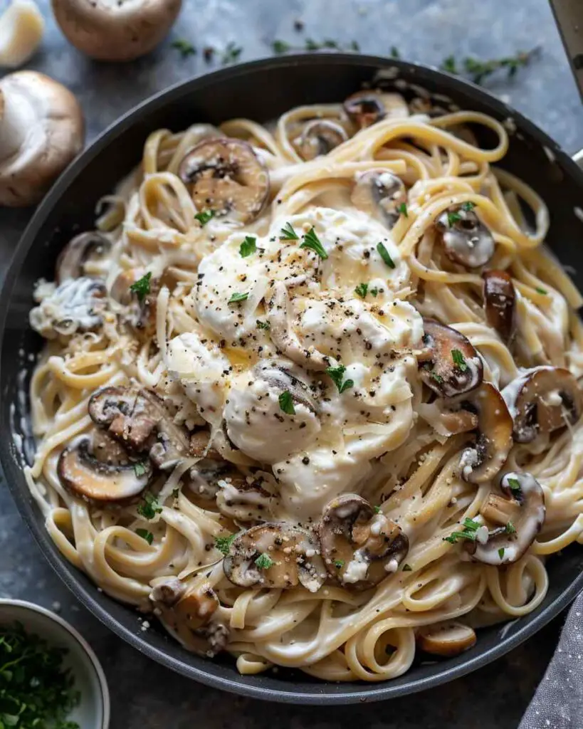 Creamy Chicken Mushroom Pasta with Burrata
