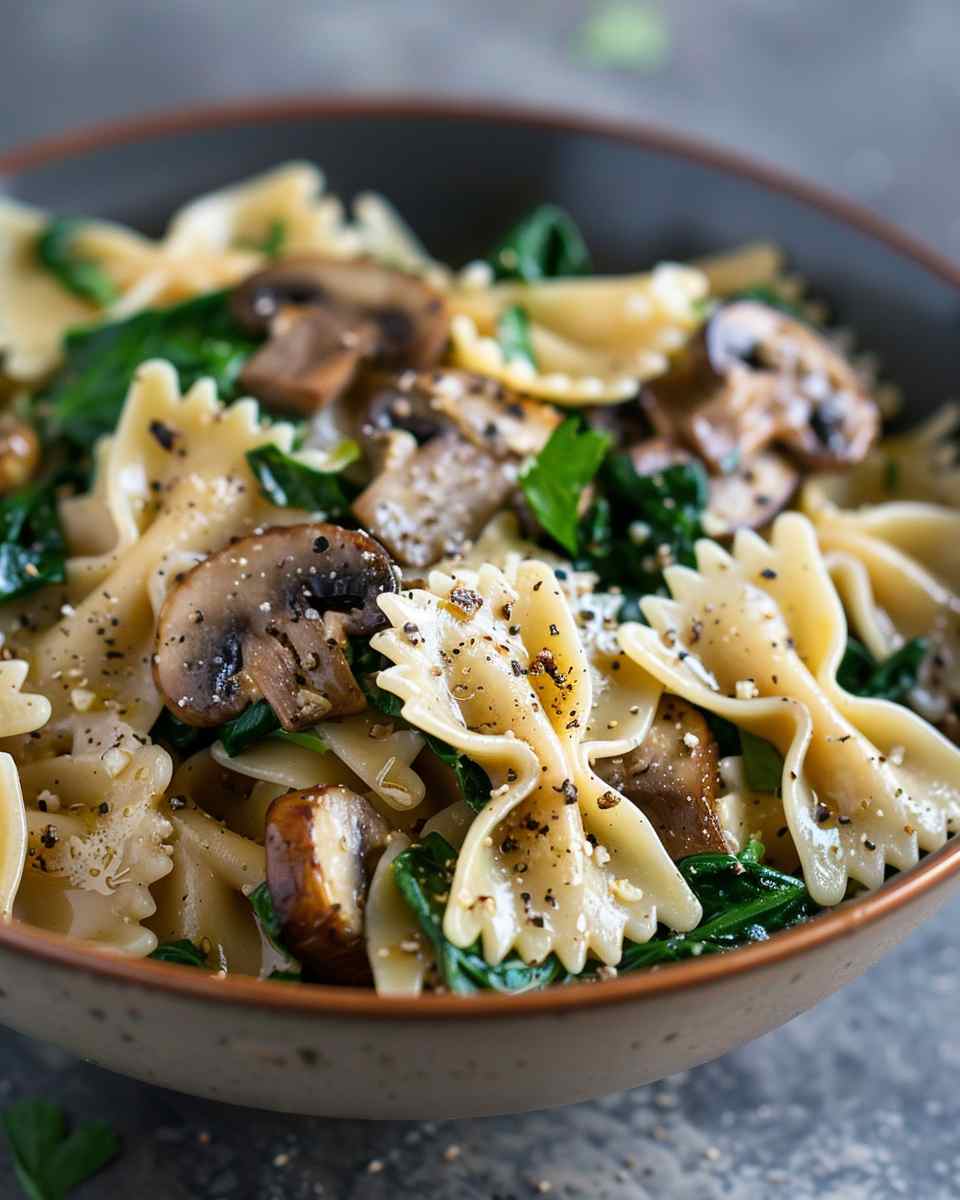Bow Tie Pasta with Spinach and Mushrooms 5 Bow Tie Pasta with Spinach and Mushrooms