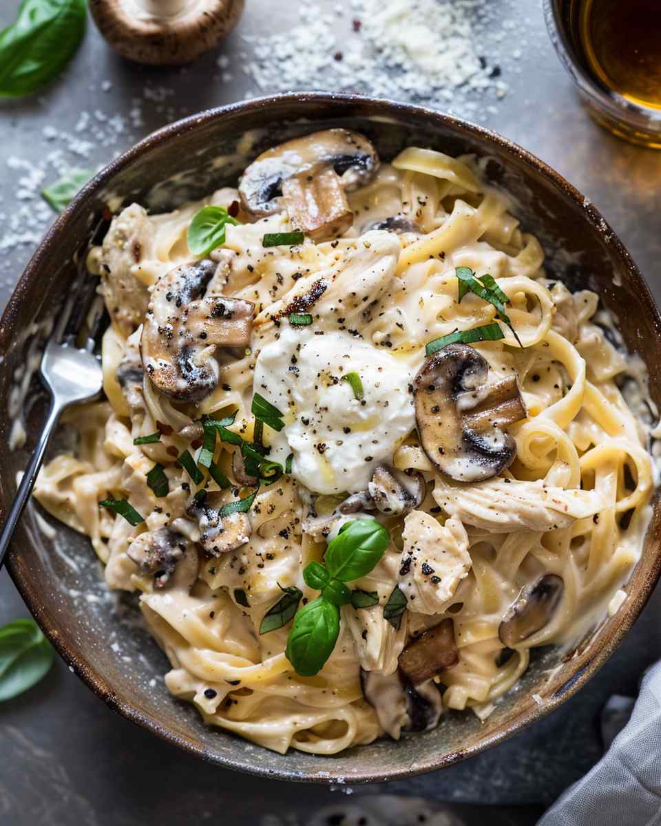 Creamy Chicken Mushroom Pasta with Burrata 6 Creamy Chicken Mushroom Pasta with Burrata