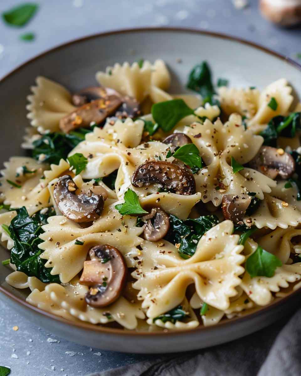 Bow Tie Pasta with Spinach and Mushrooms 6 Bow Tie Pasta with Spinach and Mushrooms