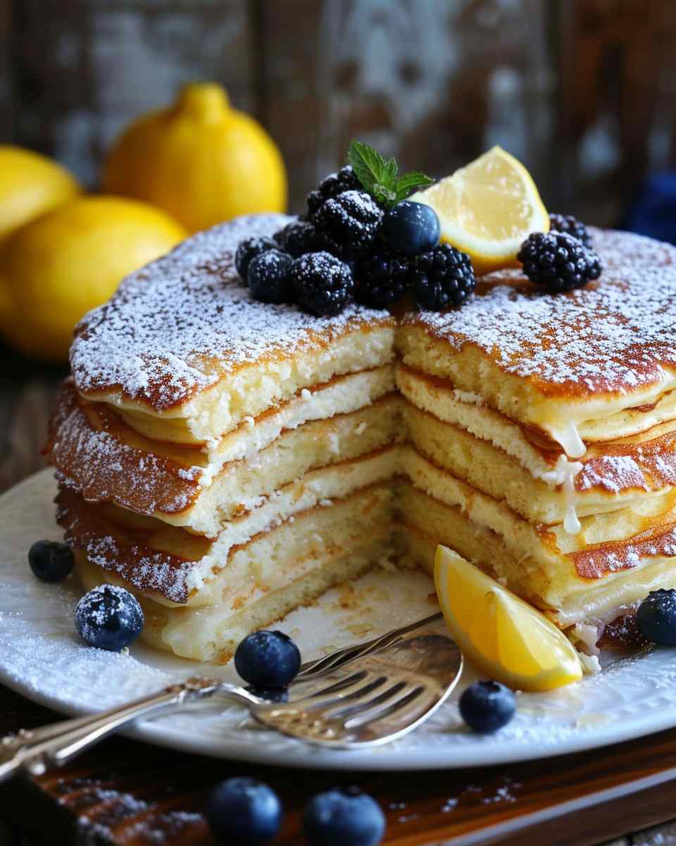 Lemon Ricotta Pancake Cake Stack
