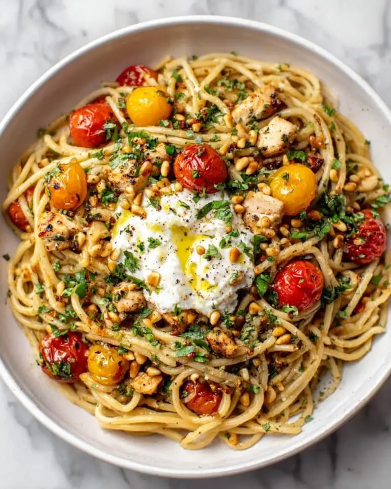 Chicken Spaghetti with Burrata and Lemon Butter Garlic Sauce Recipe