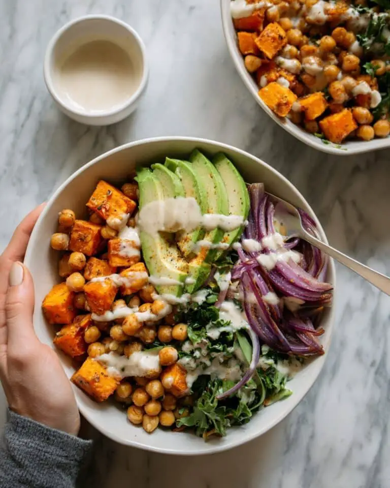 Chickpea and Sweet Potato Power Bowl with Tahini Lemon Sauce Recipe