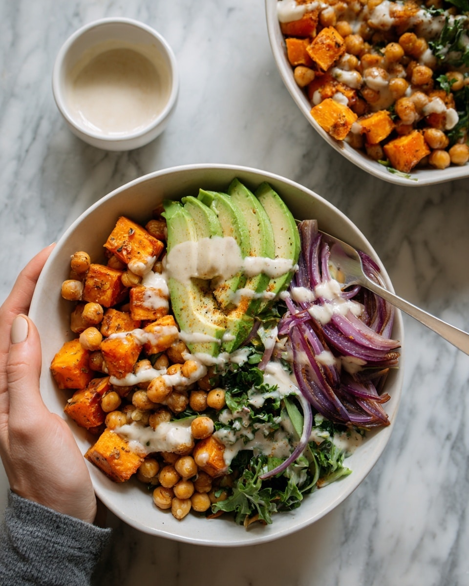 Chickpea and Sweet Potato Power Bowl with Tahini Lemon Sauce Recipe