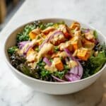 Kale Salad with Roasted Sweet Potatoes, Chickpeas, and Quinoa Recipe