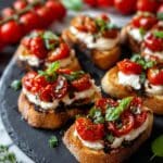 Burrata Crostini with Roasted Cherry Tomatoes and Fresh Basil Recipe