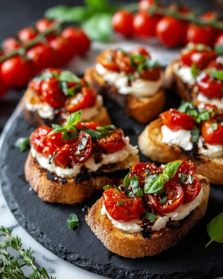 Burrata Crostini with Roasted Cherry Tomatoes and Fresh Basil Recipe