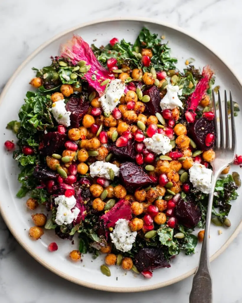 Roasted Beet and Chickpea Salad with Pomegranate and Goat Cheese Recipe