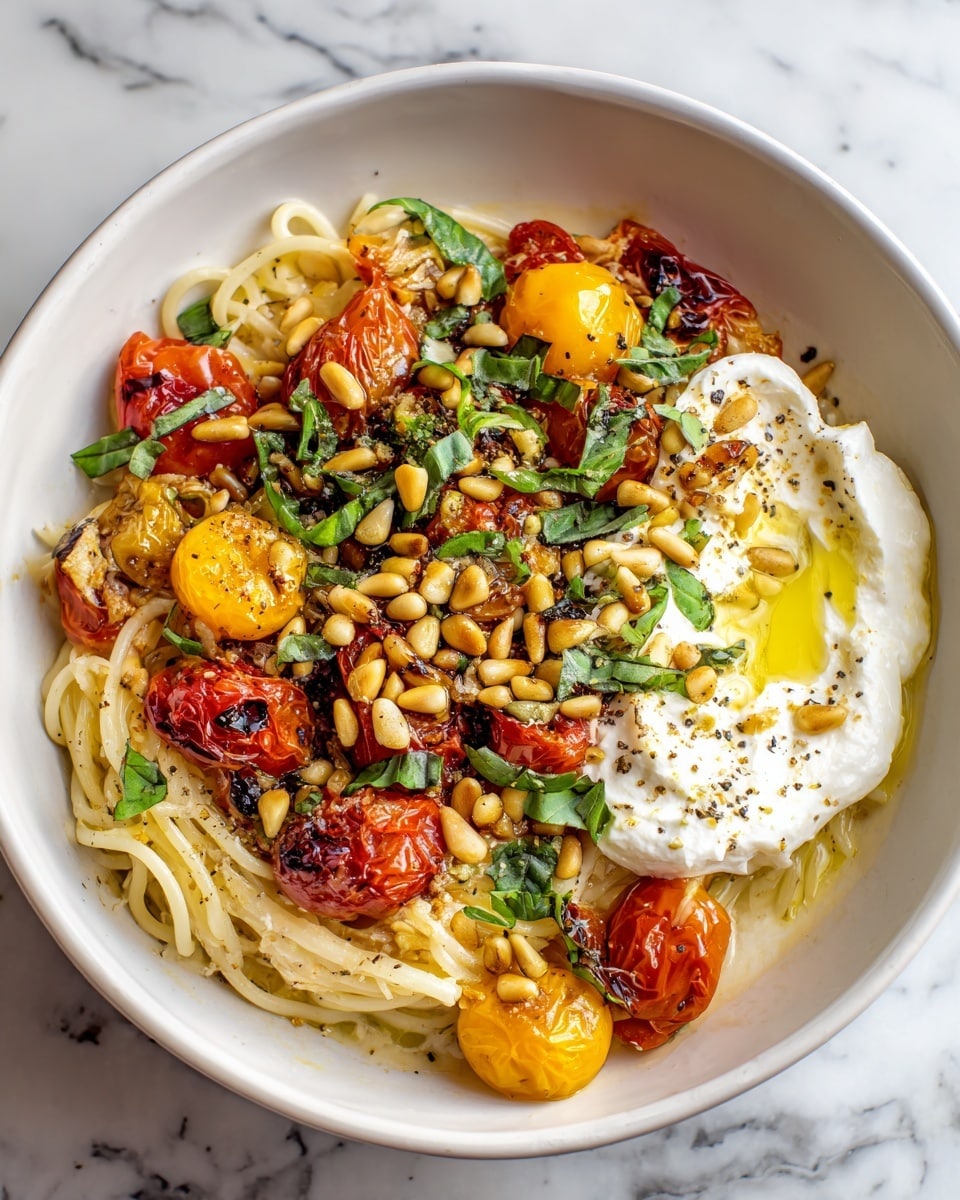 Chicken Spaghetti with Burrata and Lemon Butter Garlic Sauce Recipe