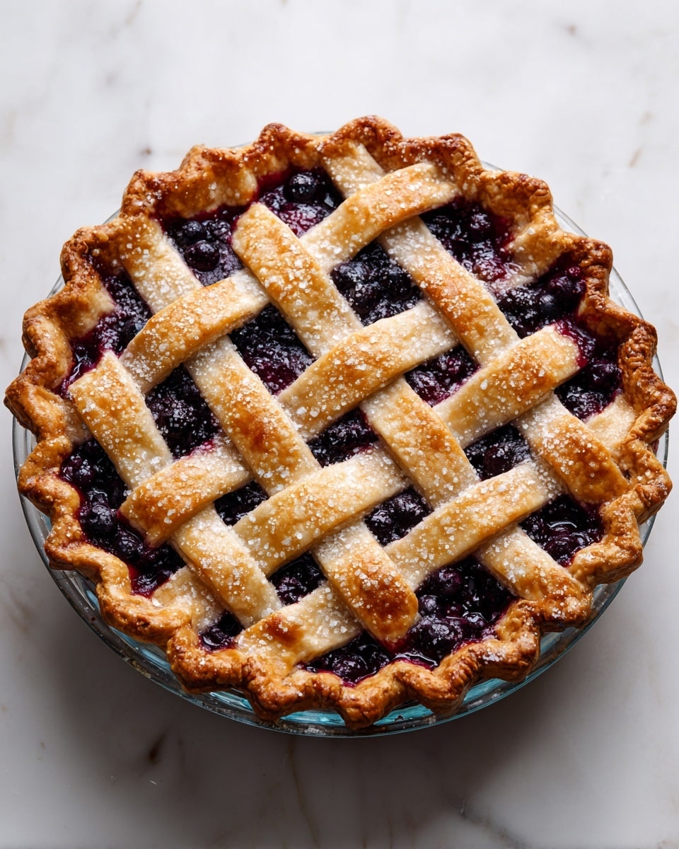 A slice of blueberry pie is being lifted by a metal pie server. The pie has two main layers: at the bottom, a deep purple, glossy blueberry filling with visible whole berries packed tightly, and on top, a golden-brown, flaky crust with a slight sugary sprinkle. The crust’s edge is slightly uneven and crimped. The pie sits in a clear glass pie dish, with some dark purple juice oozing slightly on the side. Below the dish is a red and white checkered cloth on a white marbled surface, with a blueberry resting near the front. Photo taken with an iphone --ar 4:5 --v 7