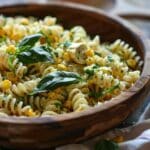 Artichoke Basil and Corn Pasta Salad