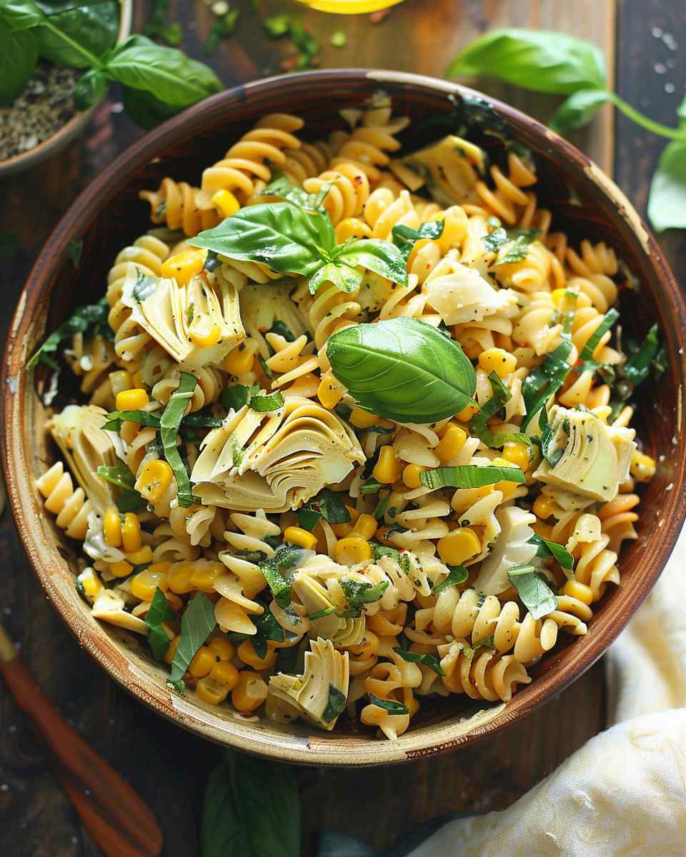 Artichoke Basil and Corn Pasta Salad 6 Artichoke Basil and Corn Pasta Salad